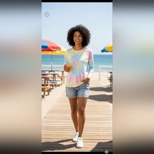 Dreamsicle Vero Beach Florida Tie Dye Tourist Long Sleeve Shirt Medium EUC